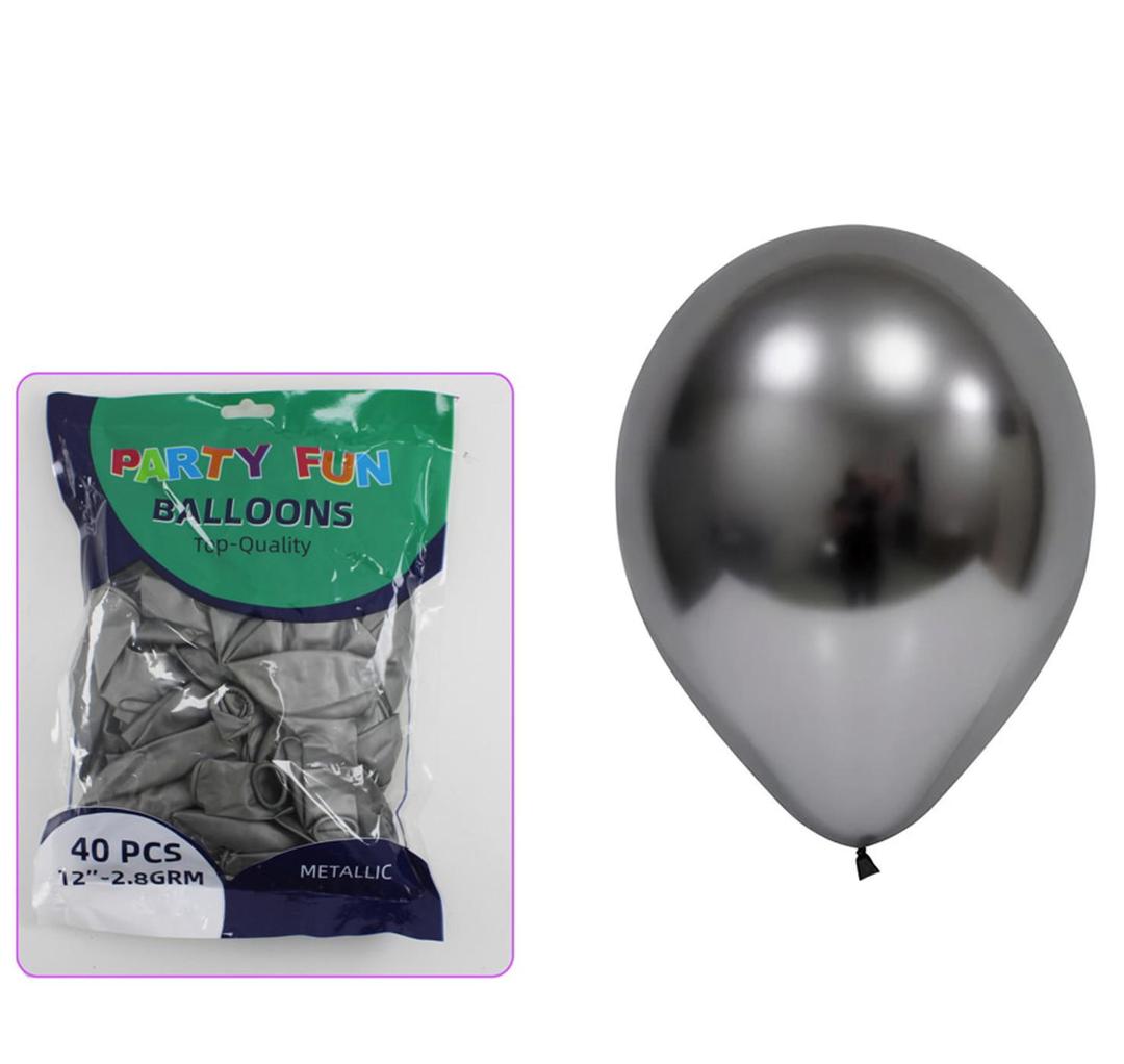 Metallic Balloon 12 Inch, Dark Silver - 40 Pcs