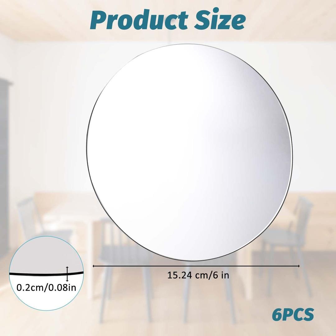 6-Pack Non-Glass Acrylic Round Mirrors, 6-Inch Mirror Plates