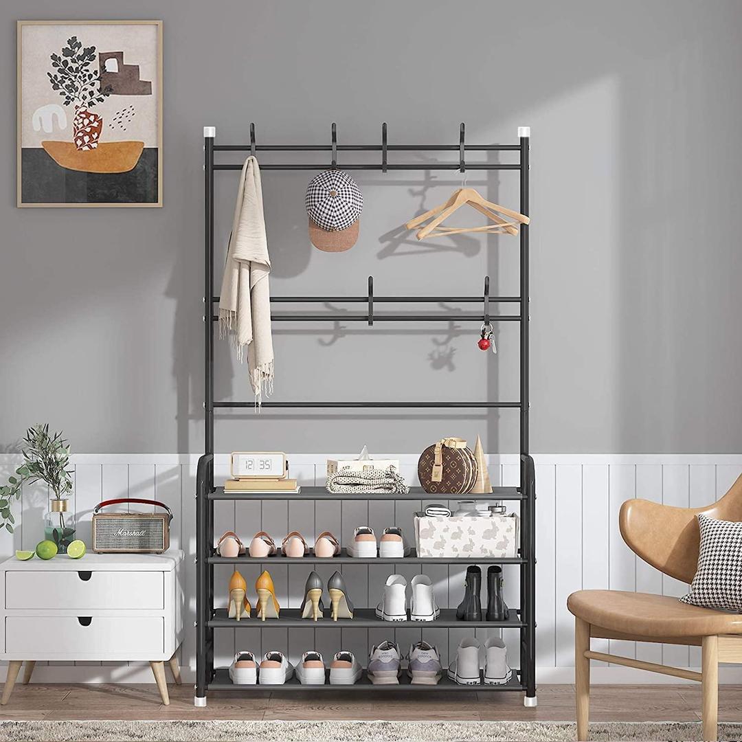 4-Tier Multipurpose Rack for Clothes, Coats, and Shoe Storage